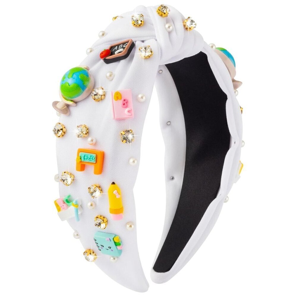 Teacher Headband Women Girls Pearl Rhinestone School Charms Hair Accessory